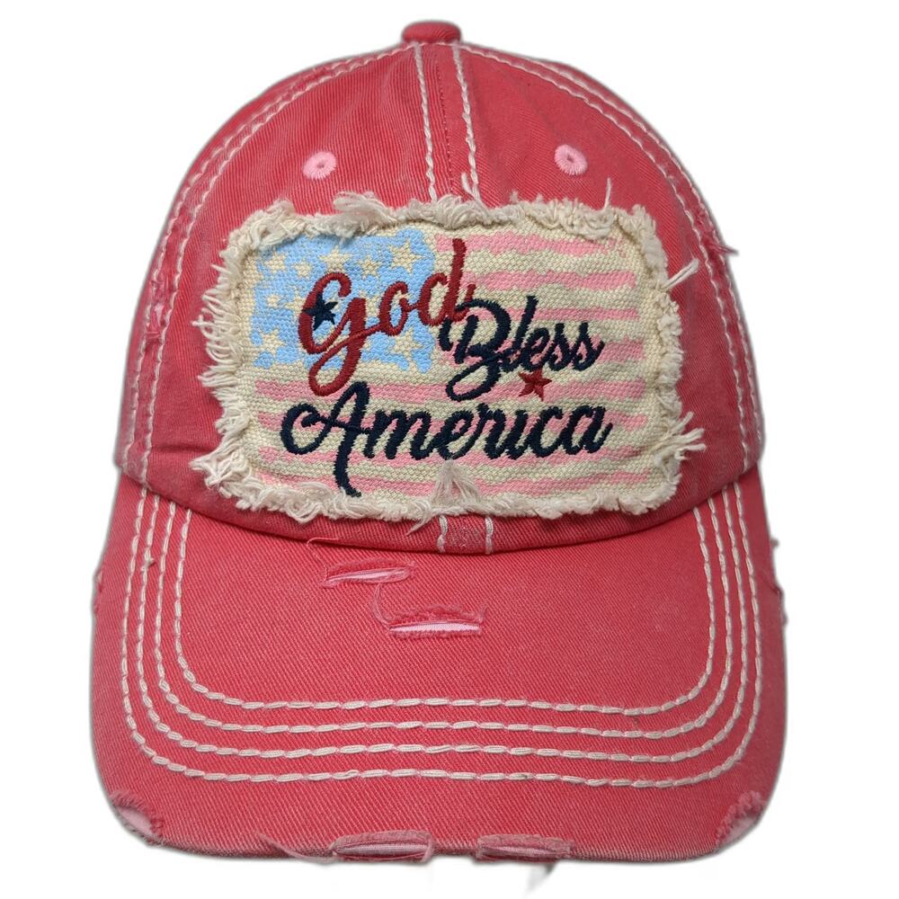 KBETHOS Baseball Cap Pink One Size God Bless America USA Cotton Frayed Edge Hat